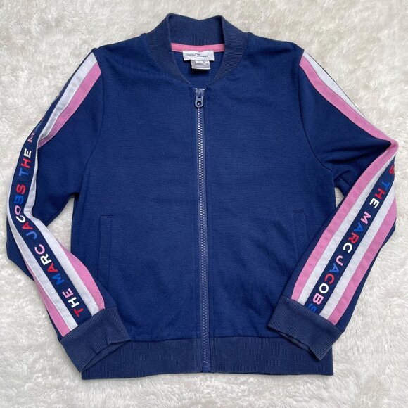 The Marc Jacobs Kid's Girls Blue Pink Striped Sleeve Full Zip Jacket Size 8 Y